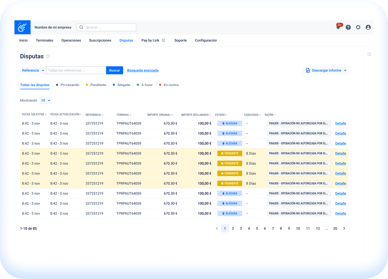 Seguimiento eficiente de disputas y chargebacks